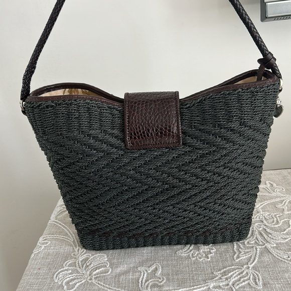 Brighton EUC Raffia Green Woven/Brown Leather Shoulder Bag - Picture 7 of 16